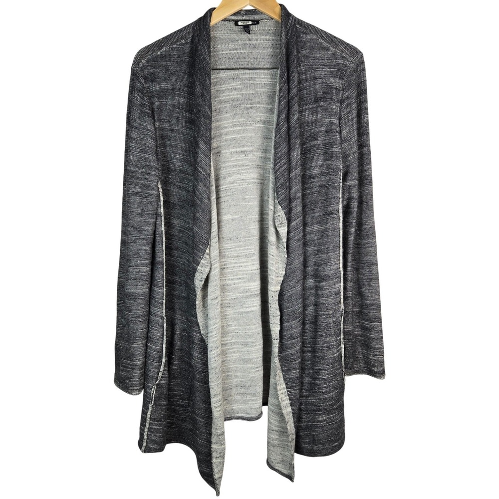 Eileen Fisher Gray Organic Cotton Cascading Plaited Knit Cascading Cardigan M
